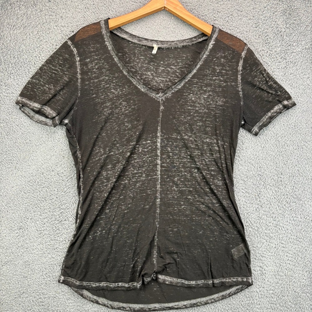 BKE Core Womens Medium Black Burnout V-Neck Short Sleeve T-Shirt Emo Grunge Y2k